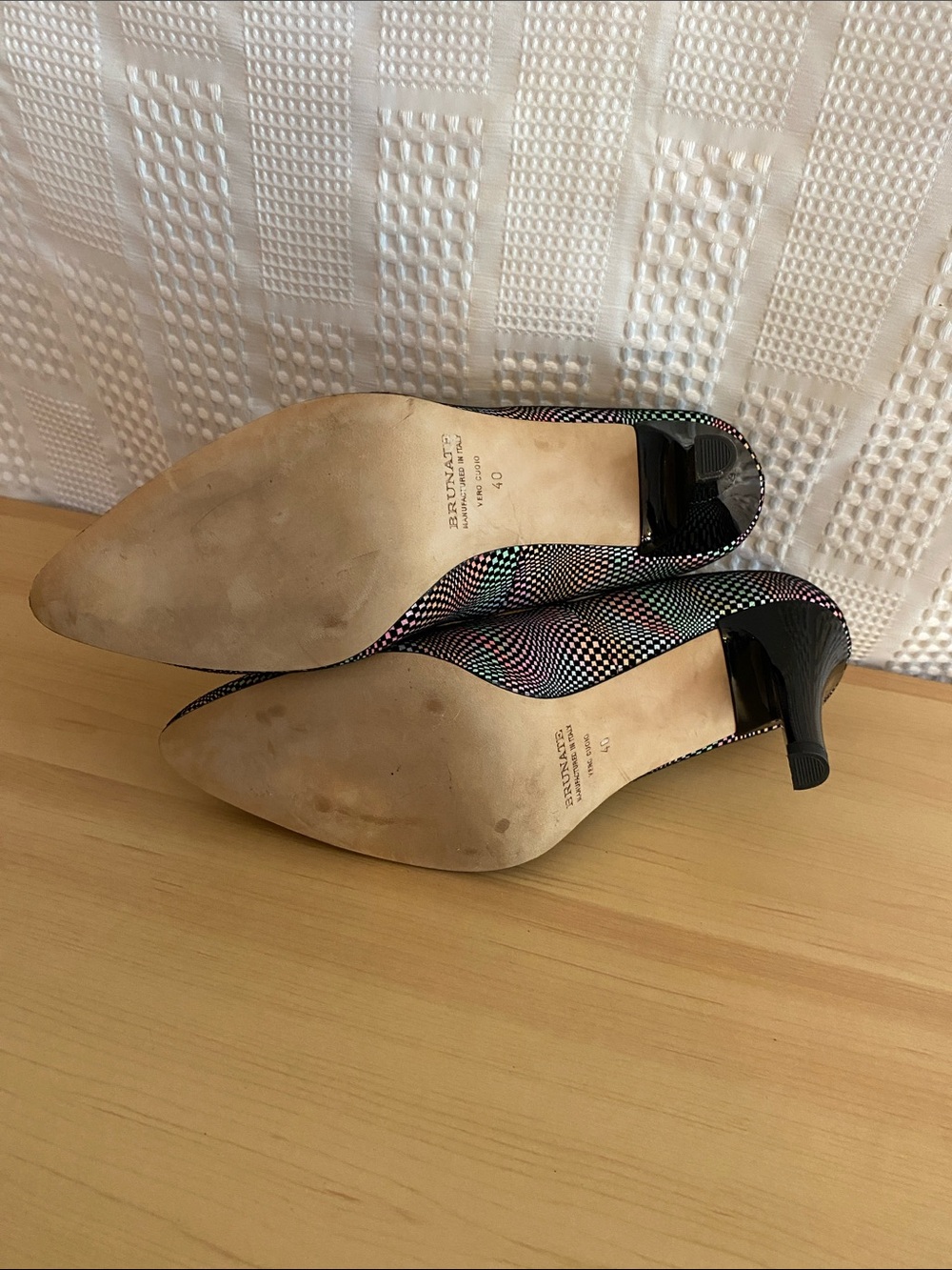 Vintage 90s optical illusion checkerboard heels by Brunate Italian leather - Picture 7 of 10